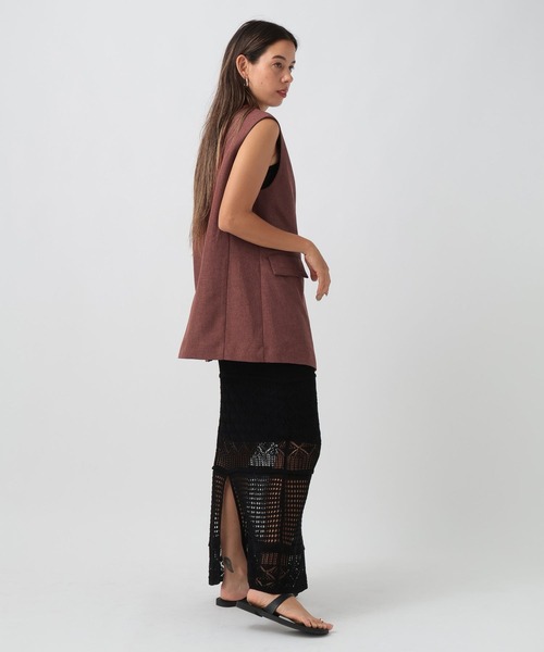 BAYFLOW（ベイフロー）の「リネンライクノーカラーノースリーブベスト（ベスト・レディース・レンガ/チャコール/ベージュ・FREE）」の11枚目の写真