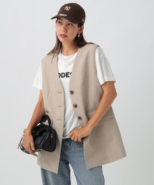 BAYFLOW（ベイフロー）の「リネンライクノーカラーノースリーブベスト（ベスト・レディース・レンガ/チャコール/ベージュ・FREE）」の16枚目の写真