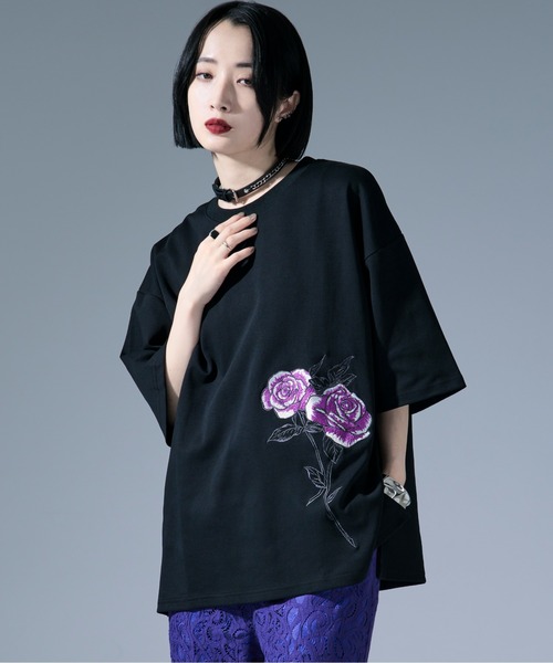 サイドバラ刺繍Tシャツ（Tシャツ/カットソー）｜Ellno Loset（エルノ