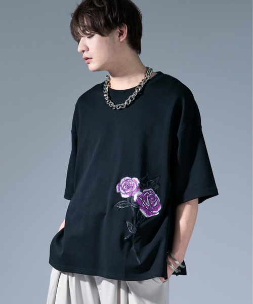 サイドバラ刺繍Tシャツ（Tシャツ/カットソー）｜Ellno Loset（エルノ