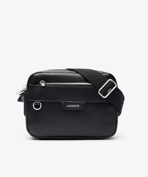 Pupuu　LACOSTE メンズ ショルダーバッグ　ブラック レザー Pupuu LACOSTE メンズ ショルダーバッグ ブラック レザー