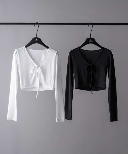 me+em select(ミームセレクト)の「※【 2color 】フロントリボンカットソーショートカーディガン / front ribbon cutsew short cardigan(カーディガン/ボレロ・レディース・ブラック/ホワイト・FREE)」の3枚目の写真