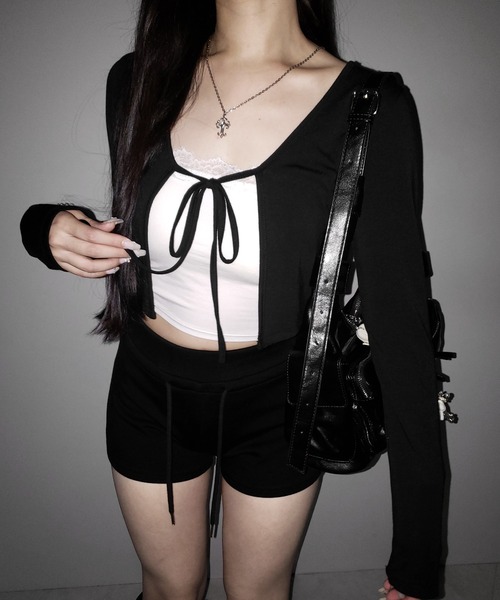 me+em select(ミームセレクト)の「※【 2color 】フロントリボンカットソーショートカーディガン / front ribbon cutsew short cardigan(カーディガン/ボレロ・レディース・ブラック/ホワイト・FREE)」の16枚目の写真