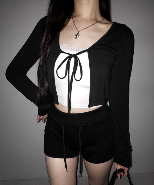 me+em select(ミームセレクト)の「※【 2color 】フロントリボンカットソーショートカーディガン / front ribbon cutsew short cardigan(カーディガン/ボレロ・レディース・ブラック/ホワイト・FREE)」の15枚目の写真