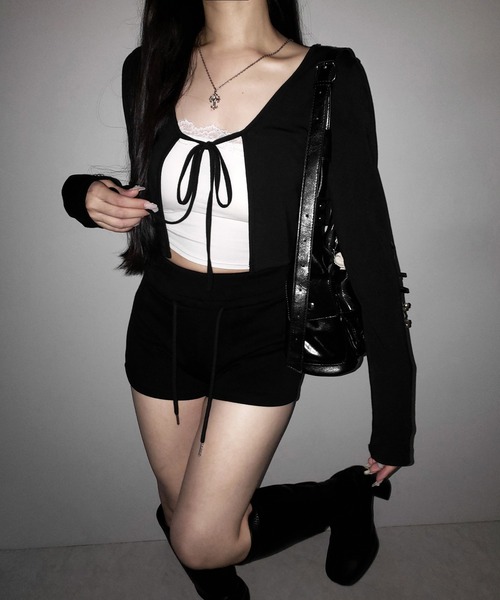 me+em select(ミームセレクト)の「※【 2color 】フロントリボンカットソーショートカーディガン / front ribbon cutsew short cardigan(カーディガン/ボレロ・レディース・ブラック/ホワイト・FREE)」の17枚目の写真