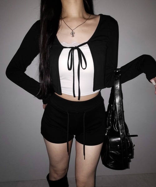 me+em select(ミームセレクト)の「※【 2color 】フロントリボンカットソーショートカーディガン / front ribbon cutsew short cardigan(カーディガン/ボレロ・レディース・ブラック/ホワイト・FREE)」の18枚目の写真