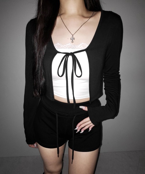 me+em select(ミームセレクト)の「※【 2color 】フロントリボンカットソーショートカーディガン / front ribbon cutsew short cardigan(カーディガン/ボレロ・レディース・ブラック/ホワイト・FREE)」の20枚目の写真