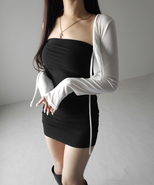 me+em select(ミームセレクト)の「※【 2color 】フロントリボンカットソーショートカーディガン / front ribbon cutsew short cardigan(カーディガン/ボレロ・レディース・ブラック/ホワイト・FREE)」の7枚目の写真