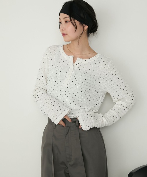 forksy.】ドット柄ヘンリーネックジャガードトップス forksy.│MONO