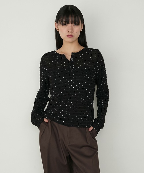 forksy.（フォルクシー）の「【forksy.】ドット柄ヘンリーネックジャガードトップス（Tシャツ/カットソー・レディース・チャコールグレー/オフホワイト/ブラック・FREE）」の20枚目の写真