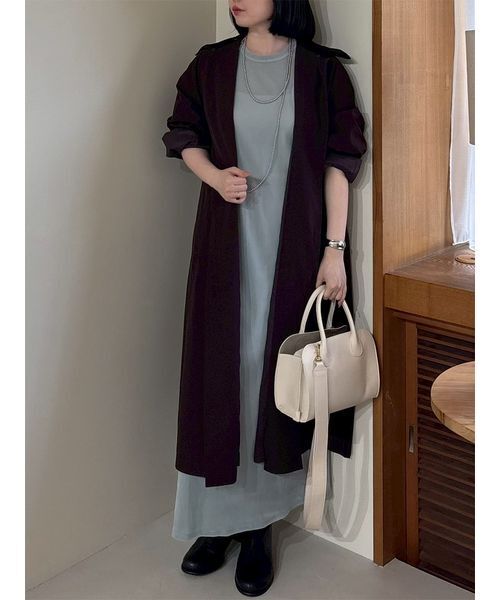 Mila Owen（ミラオーウェン）の「Ａラインステンカラーコート（ステンカラーコート・レディース・ライトブルー/ベージュ/ブラウン・1/0）」の4枚目の写真