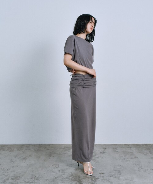 CODE A(コードエー)の「drawstring crop tee(Tシャツ/カットソー・レディース・グレー/ライトグレー/ホワイト・00)」の10枚目の写真