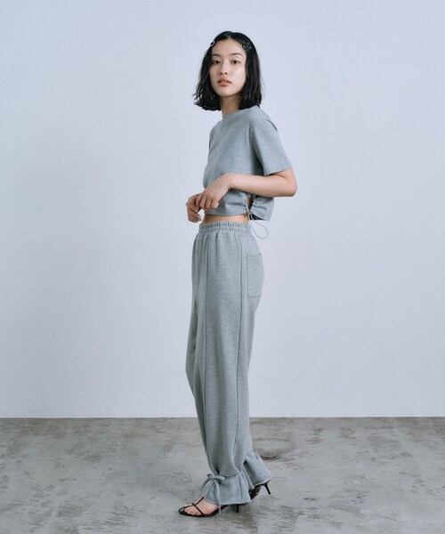 CODE A(コードエー)の「drawstring crop tee(Tシャツ/カットソー・レディース・グレー/ライトグレー/ホワイト・00)」の6枚目の写真