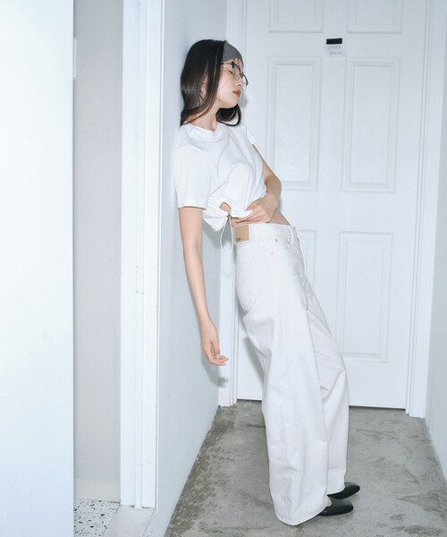 CODE A(コードエー)の「drawstring crop tee(Tシャツ/カットソー・レディース・グレー/ライトグレー/ホワイト・00)」の8枚目の写真