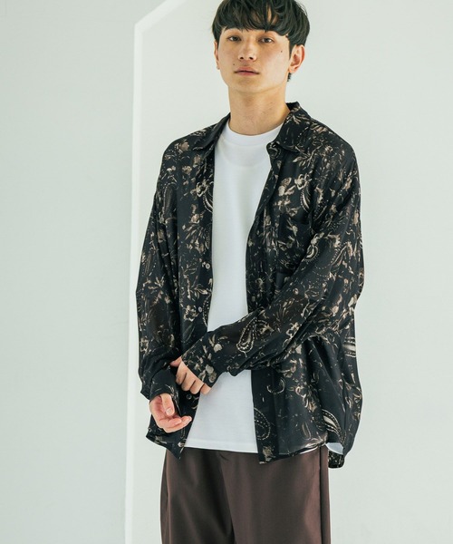 LAKOLE(ラコレ)の「シアー柄長袖シャツ / 583348(シャツ/ブラウス・メンズ・ネイビー/グリーン/ベージュ/ブラック・FREE)」の1枚目の写真