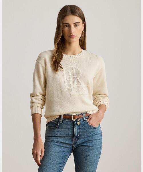 LAUREN RALPH LAUREN(ローレン ラルフ ローレン)の「エンブロイダリーロゴ コームド コットン セーター(ニット/セーター・レディース・ナチュラル・XS/S/M)」の1枚目の写真