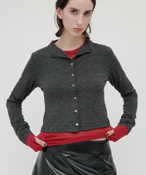 kiehtova（キエトヴァ）の「【kiehtova】SMOOTH STAND NECK CARDIGAN/スムース スタンド ネック カーディガン（カーディガン/ボレロ・レディース・ブラック/チャコールグレー/アイボリー・FREE）」の3枚目の写真