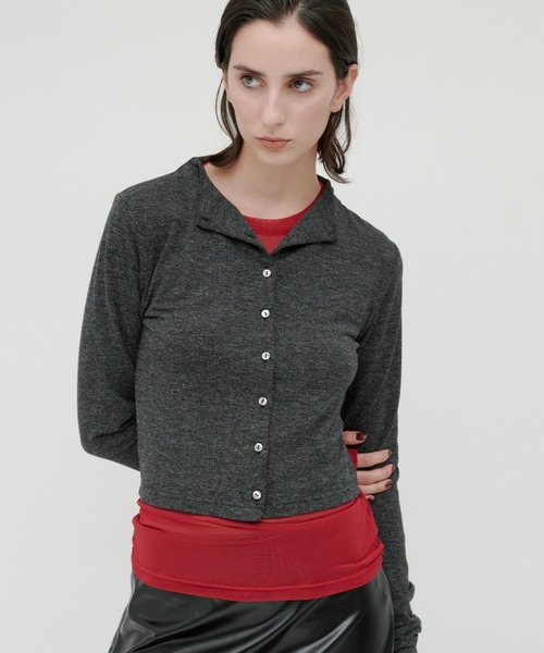 kiehtova（キエトヴァ）の「【kiehtova】SMOOTH STAND NECK CARDIGAN/スムース スタンド ネック カーディガン（カーディガン/ボレロ・レディース・ブラック/チャコールグレー/アイボリー・FREE）」の5枚目の写真