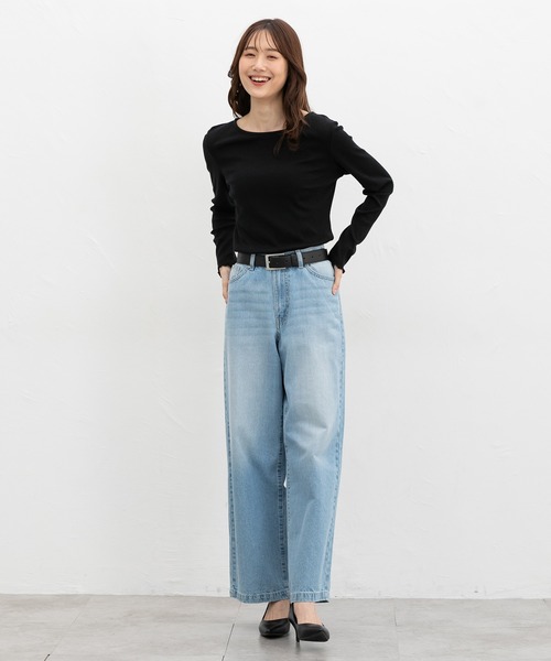Honeys(ハニーズ)の「メロー使いTシャツ(Tシャツ/カットソー・レディース・ブラック/グレイッシュブルー/オフホワイト/ベージュ・S/M/LL/L)」の8枚目の写真