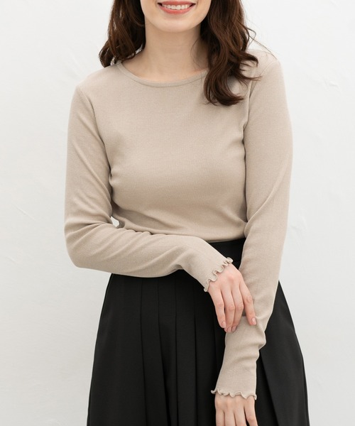 Honeys(ハニーズ)の「メロー使いTシャツ(Tシャツ/カットソー・レディース・ブラック/グレイッシュブルー/オフホワイト/ベージュ・S/M/LL/L)」の15枚目の写真