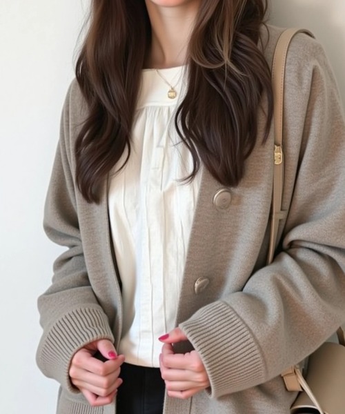 cammie（キャミー）の「フロントボタンニットカーディガン（ニット/セーター・レディース・ベージュ/ブラック・FREE）」の20枚目の写真