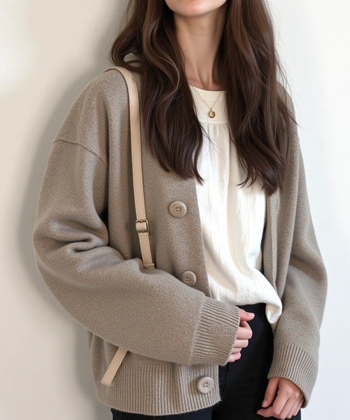 cammie（キャミー）の「フロントボタンニットカーディガン（ニット/セーター・レディース・ベージュ/ブラック・FREE）」の19枚目の写真