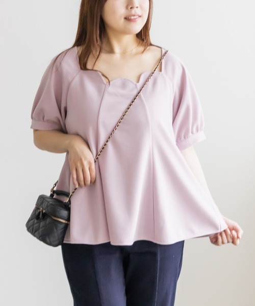 CLETTE(クレット)の「CLETTEオリジナルスカラップ襟フレアプルオーバ―(Tシャツ/カットソー・レディース・ピンク/ブルー/チャコールグレー・LL/3L/4L)」の3枚目の写真