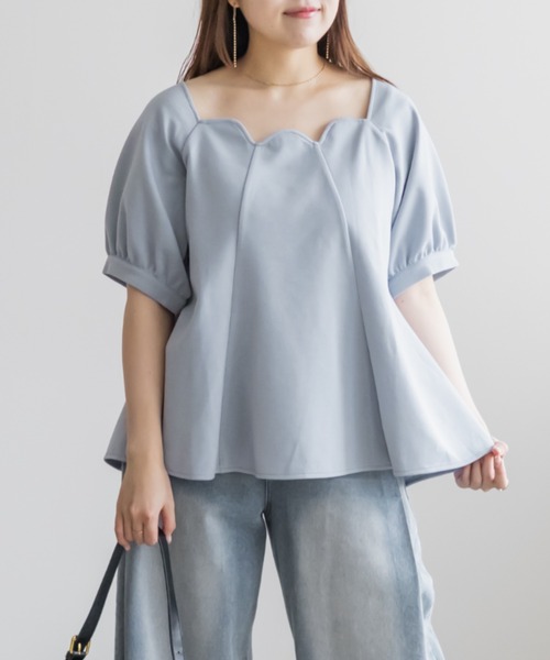 CLETTE(クレット)の「CLETTEオリジナルスカラップ襟フレアプルオーバ―(Tシャツ/カットソー・レディース・ピンク/ブルー/チャコールグレー・LL/3L/4L)」の2枚目の写真