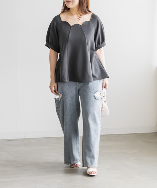 CLETTE(クレット)の「CLETTEオリジナルスカラップ襟フレアプルオーバ―(Tシャツ/カットソー・レディース・ピンク/ブルー/チャコールグレー・LL/3L/4L)」の11枚目の写真