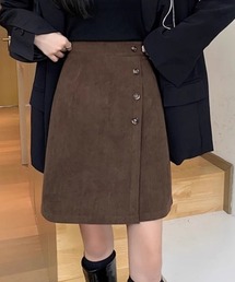 フロントボタンデザイン コーデュロイミニスカート