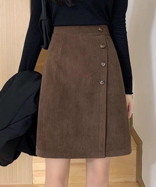 Teem Store（チームストア）の「フロントボタンデザイン コーデュロイミニスカート（スカート・レディース・ブラック/ブラウン・L/M）」の18枚目の写真