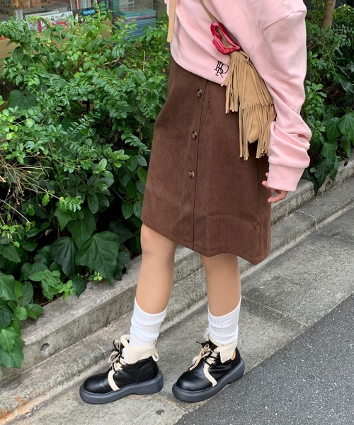 Teem Store（チームストア）の「フロントボタンデザイン コーデュロイミニスカート（スカート・レディース・ブラック/ブラウン・L/M）」の6枚目の写真