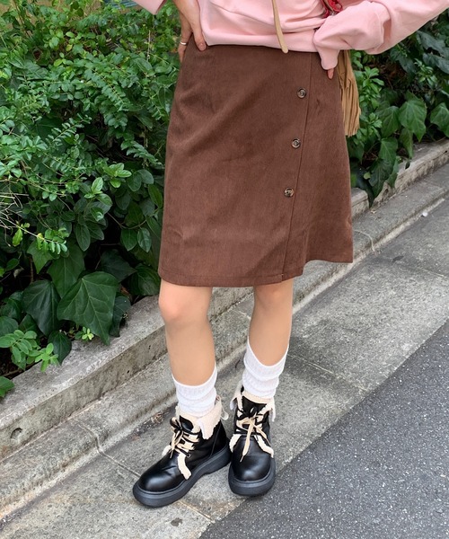 Teem Store（チームストア）の「フロントボタンデザイン コーデュロイミニスカート（スカート・レディース・ブラック/ブラウン・L/M）」の8枚目の写真