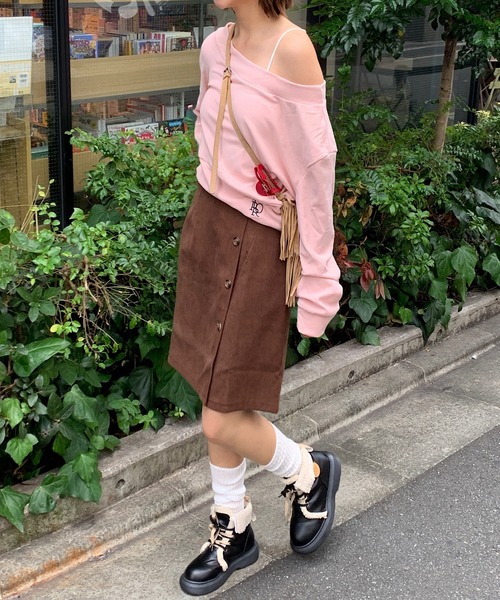 Teem Store（チームストア）の「フロントボタンデザイン コーデュロイミニスカート（スカート・レディース・ブラック/ブラウン・L/M）」の10枚目の写真