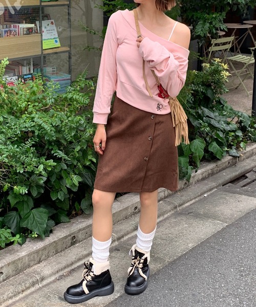 Teem Store（チームストア）の「フロントボタンデザイン コーデュロイミニスカート（スカート・レディース・ブラック/ブラウン・L/M）」の11枚目の写真