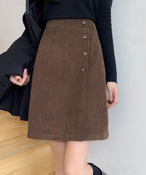 Teem Store（チームストア）の「フロントボタンデザイン コーデュロイミニスカート（スカート・レディース・ブラック/ブラウン・L/M）」の17枚目の写真