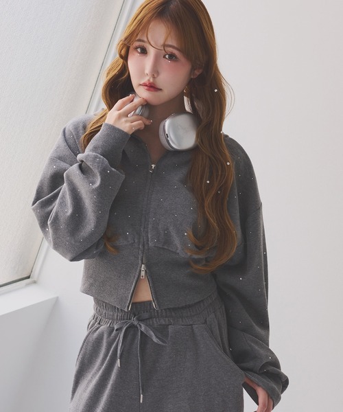 セットアップ対応】ビジューショートパーカー（パーカー）｜one after