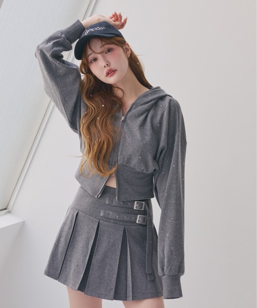 one after another NICE CLAUP（ワンアフターアナザーナイスクラップ）の「【セットアップ対応】ビジューショートパーカー（パーカー・レディース・ライトピンク/オフホワイト/チャコールグレー/杢グレー/ブラック系その他・FREE）」の10枚目の写真