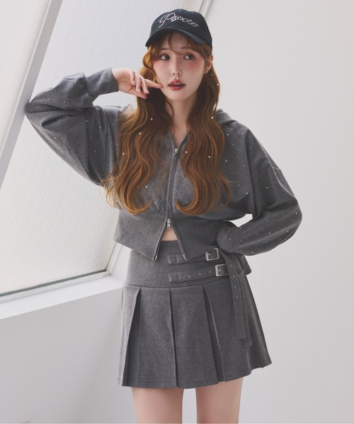 one after another NICE CLAUP（ワンアフターアナザーナイスクラップ）の「【セットアップ対応】ビジューショートパーカー（パーカー・レディース・ライトピンク/オフホワイト/チャコールグレー/杢グレー/ブラック系その他・FREE）」の11枚目の写真