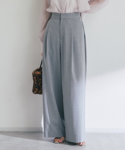 La boutique BonBon（ラブティックボンボン）の「【セットアップ可】ストライプワイドパンツ（スラックス・レディース・チャコールグレー/ライトグレー・FREE）」の2枚目の写真
