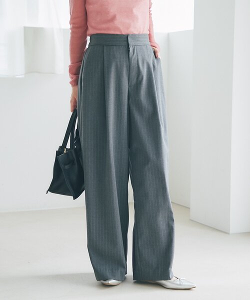 La boutique BonBon（ラブティックボンボン）の「【セットアップ可】ストライプワイドパンツ（スラックス・レディース・チャコールグレー/ライトグレー・FREE）」の7枚目の写真