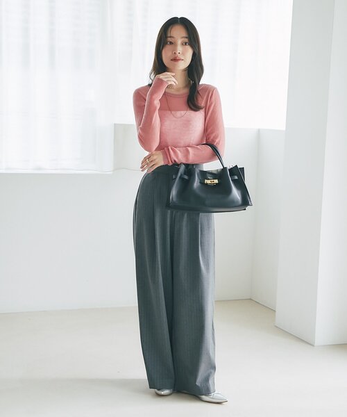 La boutique BonBon（ラブティックボンボン）の「【セットアップ可】ストライプワイドパンツ（スラックス・レディース・チャコールグレー/ライトグレー・FREE）」の9枚目の写真