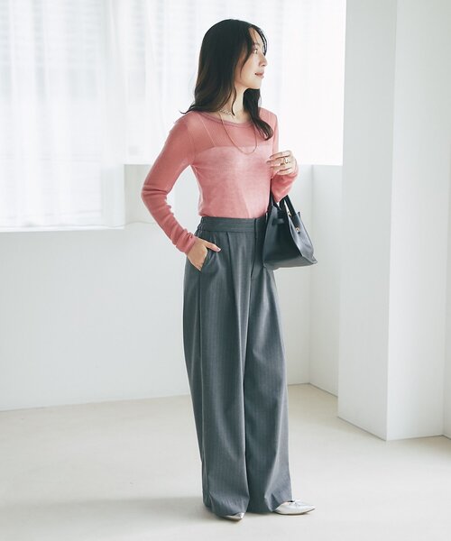 La boutique BonBon（ラブティックボンボン）の「【セットアップ可】ストライプワイドパンツ（スラックス・レディース・チャコールグレー/ライトグレー・FREE）」の10枚目の写真