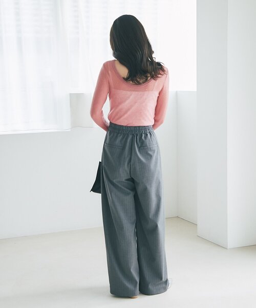 La boutique BonBon（ラブティックボンボン）の「【セットアップ可】ストライプワイドパンツ（スラックス・レディース・チャコールグレー/ライトグレー・FREE）」の11枚目の写真
