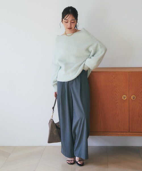 La boutique BonBon（ラブティックボンボン）の「【セットアップ可】ストライプワイドパンツ（スラックス・レディース・チャコールグレー/ライトグレー・FREE）」の14枚目の写真