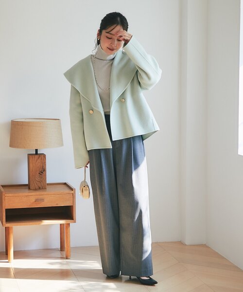 La boutique BonBon（ラブティックボンボン）の「【セットアップ可】ストライプワイドパンツ（スラックス・レディース・チャコールグレー/ライトグレー・FREE）」の15枚目の写真