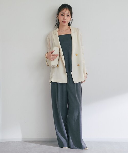 La boutique BonBon（ラブティックボンボン）の「【セットアップ可】ストライプワイドパンツ（スラックス・レディース・チャコールグレー/ライトグレー・FREE）」の17枚目の写真