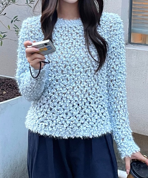 Lace Ladies（レースレディース）の「モチーフ編み クルーネック 長袖 ニット プルオーバー（ニット/セーター・レディース・グレー/グレイッシュベージュ/アイボリー・FREE）」の5枚目の写真