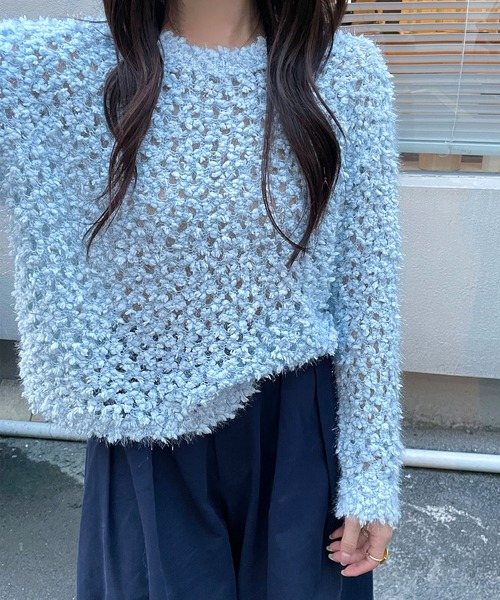 Lace Ladies（レースレディース）の「モチーフ編み クルーネック 長袖 ニット プルオーバー（ニット/セーター・レディース・グレー/グレイッシュベージュ/アイボリー・FREE）」の6枚目の写真