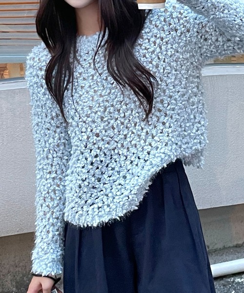 Lace Ladies（レースレディース）の「モチーフ編み クルーネック 長袖 ニット プルオーバー（ニット/セーター・レディース・グレー/グレイッシュベージュ/アイボリー・FREE）」の7枚目の写真